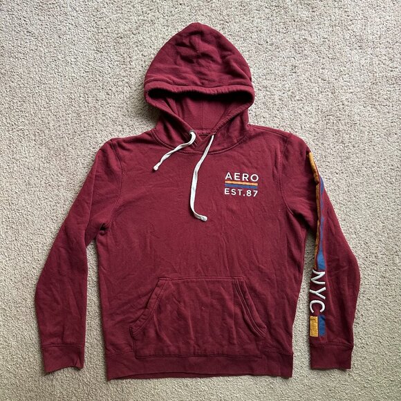 Aeropostale Sweatshirt Mens Large Hoodie Pullover Red Long Sleeve - Picture 1 of 10